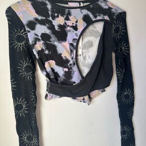 Stylish Asymmetrical Mixed Print Unique Top